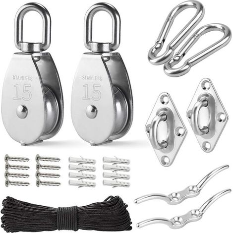 Kit de système de poulies en acier inoxydable M15 - Poulies robustes, poulies avec cordes en nylon, adaptées au levage et aux projets de bricolage. (1/3)