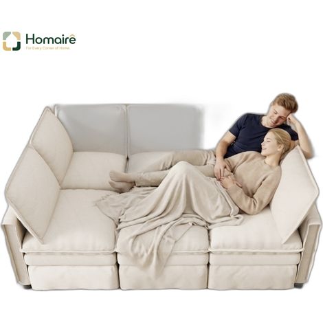 Canapé modulable en velours beige 344 x 127 x 91 cm HOMAIRE (1/5)