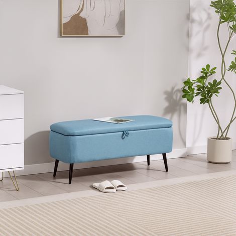 Aufbewahrungsbank mit Klappdeckel und Stahlbeinen für Schlafzimmer, Wohnzimmer, Eingangsbereich, 101 x 38,5 x 44,5 cm, Hellblau