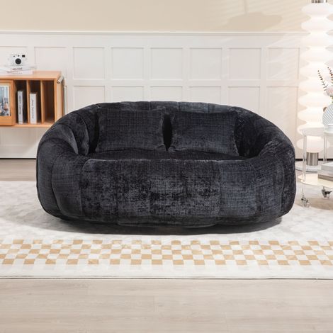 Fauteuil poire lounge dossier haut en chenille noire, confortable et durable, pour adultes et enfants, intérieur et extérieur