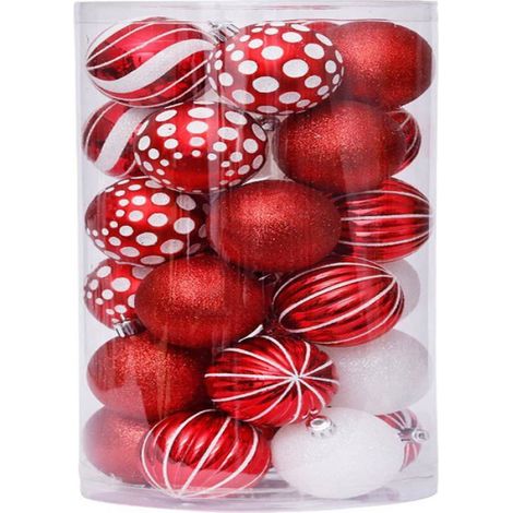Boules De Noel Incassables - Lot De 30 - Rouge Et Blanc - Pour Arbre De Noel (1/5)