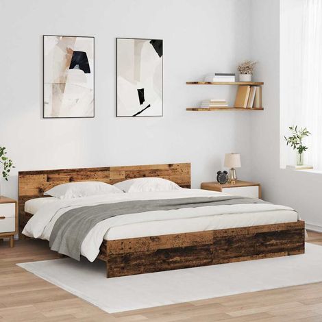 Estructura de cama con tiras LED Madera Vieja 200 x 200 cm (1/5)