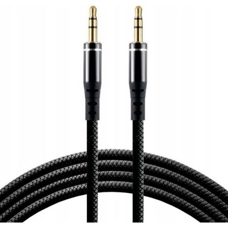 Cable Audio - Jack Stereo 3,5 mm - Silicone Souple - Aluminium Renforcé - Or Plaqué - 100 cm - Noir (1/4)