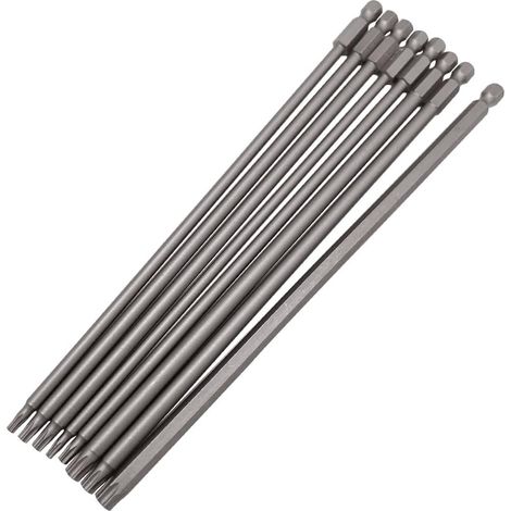 Jeu de 8 Embout Torx Long 200mm Hex Tige Tamper Proof Tournevis Torx Embouts Magnétiques T8, T10, T15, T20, T25, T27, T30, T40 pour Tournevis et Visseuse électrique