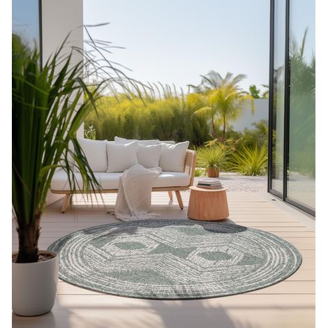 Tapis Rond pour l'intérieur et l'extérieur - Tapis réversible résistant aux intempéries et imperméable - Motif bohème Ethnique Moderne - Tapis d'extérieur Rond pour Jardin, Balcon (1/5)