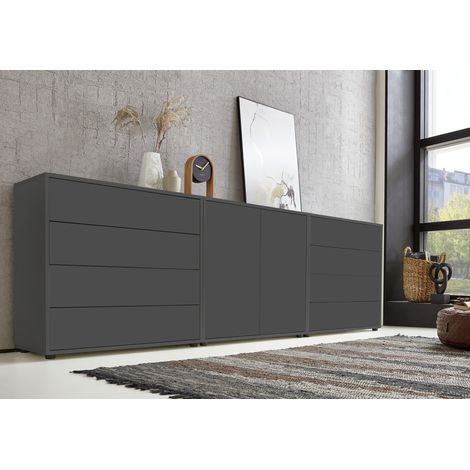 BMG Möbel Sideboard Mailand Set 4 (Schubladenkommode Kommode Anrichte, in anthrazit), Push-to-open-Funktion