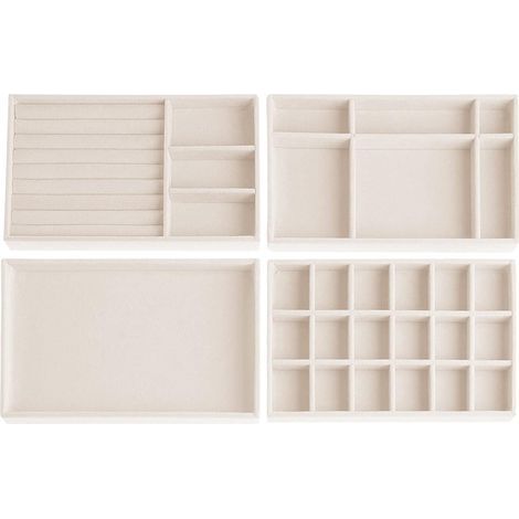 Ensemble de rangement pour bijoux 4 pièces : tiroir, plateau, boîte, organisateur en velours, empilable, pour bijoux, boucles d'oreilles, bracelets, bagues (beige) (1/5)
