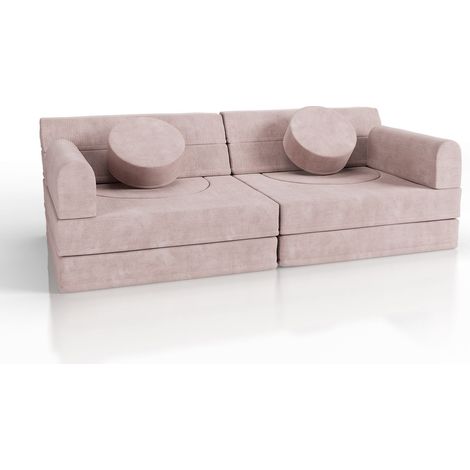 Divano per bambini Kayo con rivestimento in velluto a coste e cuscini  rosa  Morbido divano da gioco con diverse possibilità di configurazione (1/2)