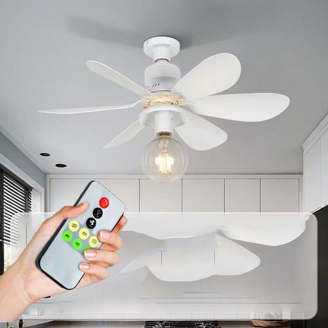 Ventilateur de plafond silencieux de 52 cm avec télécommande, trois vitesses de vent, pour cuisine, chambre, salon, blanc (sans source lumineuse) (1/4)