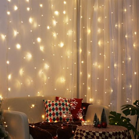 Curtain Fairy Lights 300 LED 3x3m USB Waterproof Warm White Window String Lights Remote Timer Indoor Outdoor