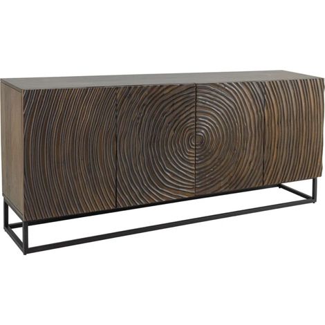 Buffet ZENWOOD 160 cm en bois de manguier foncé – 4 portes sculptées, marron et noir (1/5)
