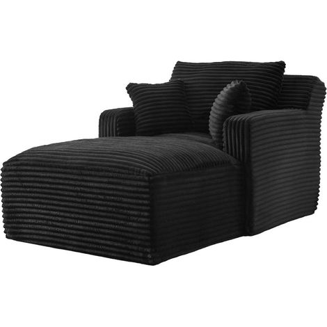 Pour salon et chambre détente absolue : fauteuil méridienne en velours côtelé rayé, ressorts et mousse sans montage (1/5)