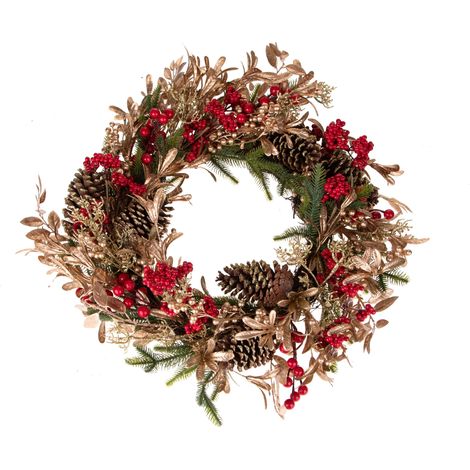 Corona con bacche e pino, naturale e sintetico, Ø 75 cm per decorazioni natalizie (1/2)
