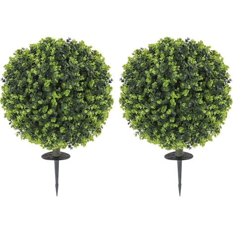 Set de 2 Boules de Buis Artificielles avec Tige, Plastique et Aluminium, Vert, pour Intérieur et Extérieur (1/5)