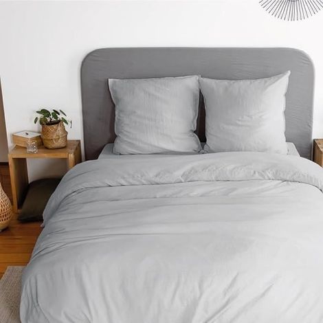 Parure de lit - COTE DECO - Unie - 240x220 cm - Microfibre - Gris Perle (1/4)
