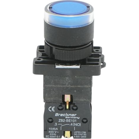 Pulsante indicatore LED blu con resistenza integrata 1NO, 24V, LAY5 Breckner Germany (1/5)