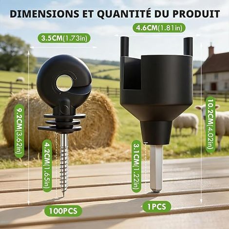 Isolateurs Annulaires Clôture Électrique, 90mm de Pâturage avec Clé à Douille, Poteaux Visser pour Cordes (1/4)