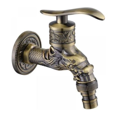 Robinet de machine à laver de piscine à vadrouille froide simple antique, robinet de balcon extérieur à 4 points, robinet rétro en bronze (1/5)