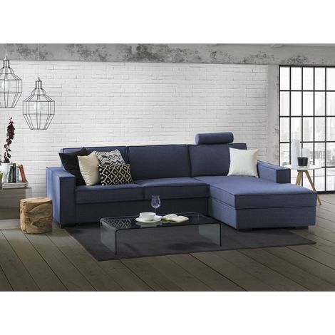 Talamo Italia Sofa cama Adela, Sofá de esquina, 100% Made in Italy, Sofá con apertura giratoria, Península contenedor derecha, con reposabrazos estándar, Cm 280x95h90, Azul, con embalaje reforzado (1/5)