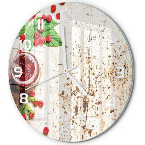 Horloge Murale Ronde Déco Salon Verre Trempé Silencieuse Design Contemporain Confiture de framboises fi 30 cm (1/5)