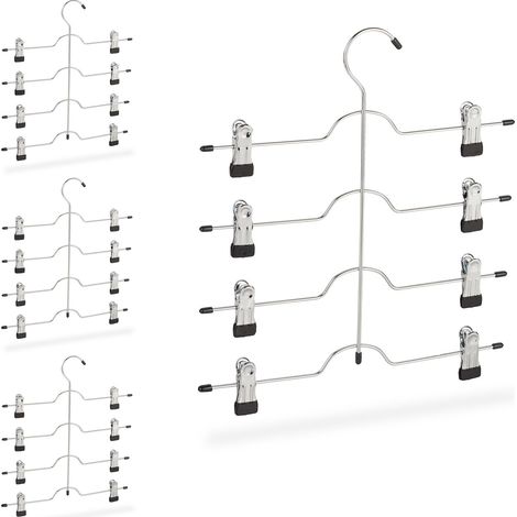 Set of 4 Relaxdays Multi Coat Hangers, Holder for Skirts or Pants with Clips, Compact, Non-Slip, Silver
