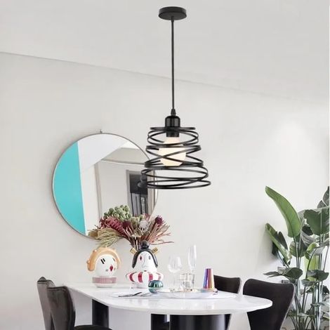 Industriel Suspension Luminaire Rétro Lustre Plafonnier Vintage Noir pour Restaurant Salon (1/4)