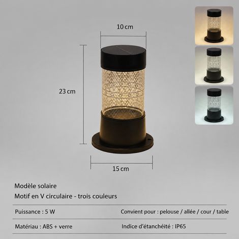 Lampe solaire cylindrique motif V 15cm LED 5W étanche IP65 pour jardin terrasse muret 35 × 35 × 35 cm 2,5 kg – Livraison gratuite