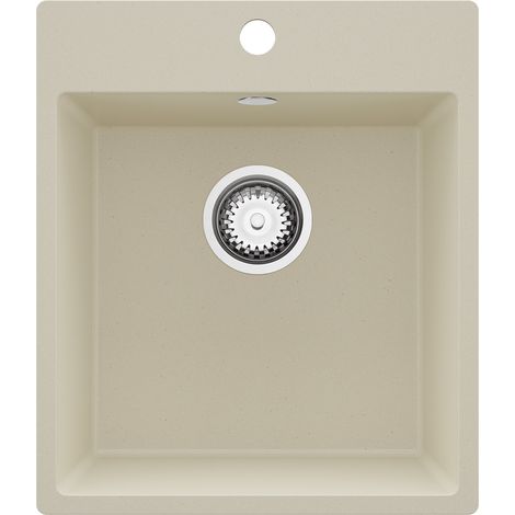 PRIMAGRAN Evier Cuisine en Granit 43x50cm,Lavabo 1 bac + Kit de Vidage, Évier à Encastrer au meuble 45cm - Riga, Beige (1/5)