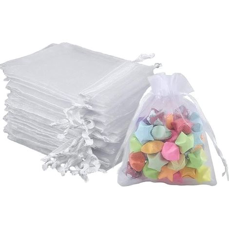 Sachet Organza - 100 Pièces - Blanc - 7x9cm - Cordon De Serrage - Pour Bijoux Et Cadeaux (1/5)