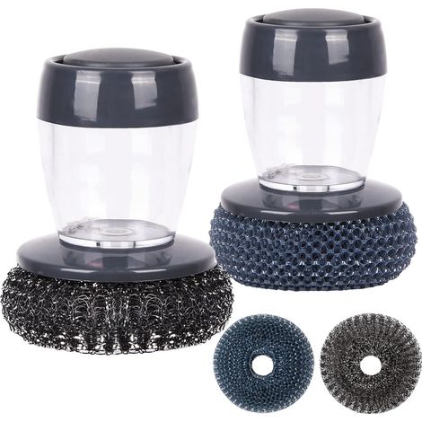 Brosse à vaisselle avec distributeur de savon, brosse de nettoyage de cuisine avec 2 têtes interchangeables, brosse de nettoyage pour la cuisine, l'évier et les casseroles (1/5)