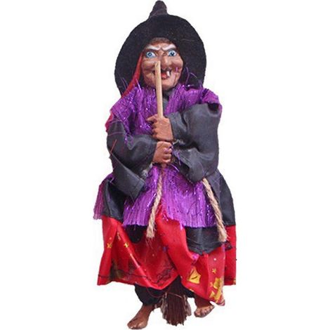 Décorations de sorcières à suspendre - Sorcières volantes sur balais pour Halloween, décoration d'intérieur effrayante, figurines de sorcières à suspendre pour l'extérieur et l'intérieur (rouge) (1/5)