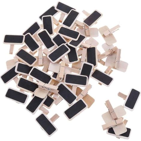 50 mini tableaux noirs, tableaux noirs en bois avec pinces à photos, forme rectangulaire