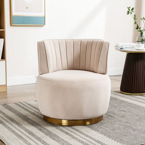 Drehstuhl 62,5x62x69,5 cm Beige aus Samt mit 360-Grad-Drehfunktion und ergonomischer Rückenlehne (1/5)