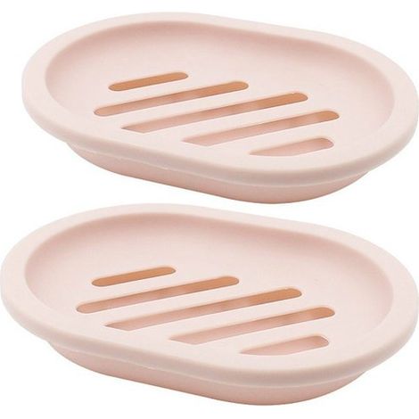 Lot de 2 porte-savons avec égouttoir – Faciles à nettoyer – Anti-mou – Support pour éponges – Salle de bain et cuisine – Rose (1/5)