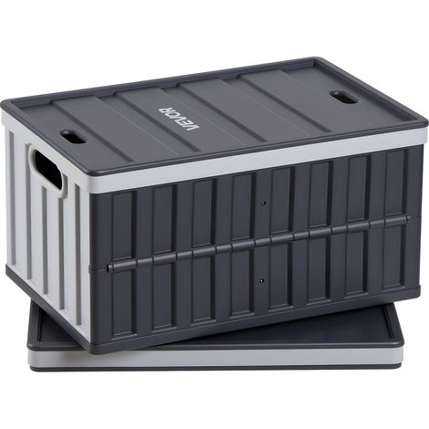 VEVOR Plastic Collapsible Storage Bins with Lids, 65L 2 Packs, Stackable Folding Storage Crates with Handles, Holds 84 lbs Per Bin, Heavy Duty Containers, Space-Saving Baskets, for Home Organizing (1/5)