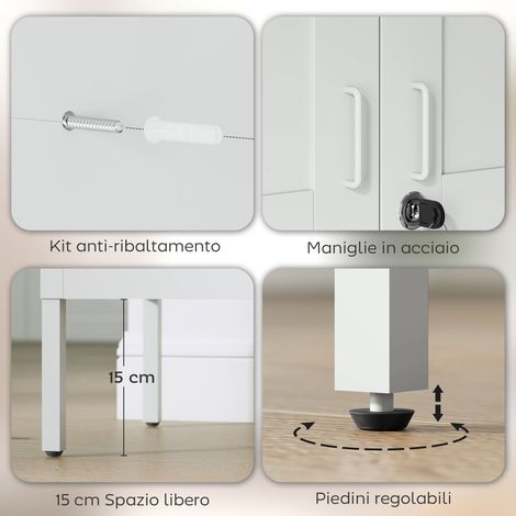 Armoire métallique de rangement 3 étagères ajustables avec serrure et 2 clés, 80x40x175 cm, blanc, pour bureau (1/5)