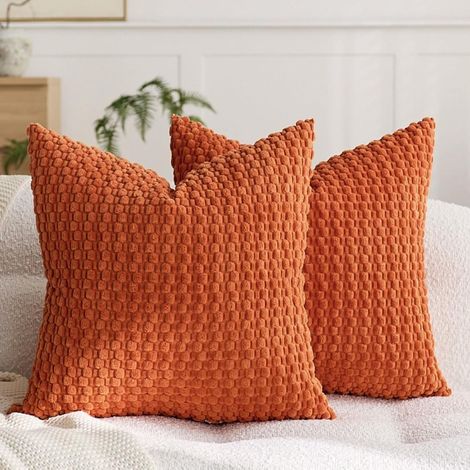 Juego de 2 fundas de cojín decorativas de pana granulada, fundas de almohada geométricas suaves para sofá, hogar, sala de estar, dormitorio, sofá, 45x45 cm, naranja oscuro (1/5)