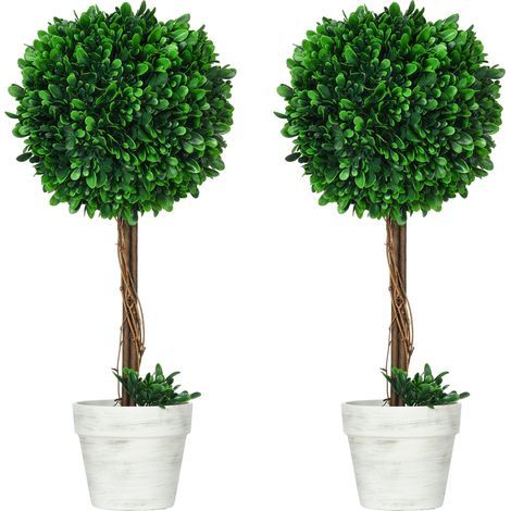 AMXCNOY Buis artificiels lot de 2 60cm plantes artificielles résistantes aux UV en pot de fleurs pour décoration de salon Vert (1/5)