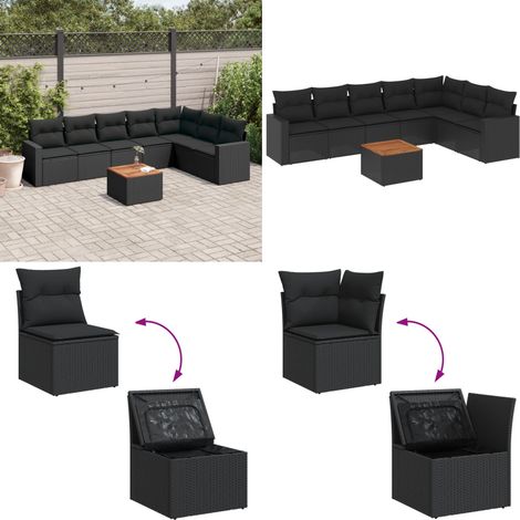 8-tlg. Garten-Sofagarnitur mit Kissen Schwarz Poly Rattan - Gartenmöbel Set - Esstischset - Lounge Möbel - Outdoor Möbel - Rattan Gartenmöbel - Home & Living (1/5)
