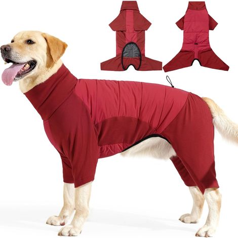 Roter Hundemantel, Brustumfang 66-78 cm, Größe XL, winddicht, wasserdicht, dicke Baumwollpolsterung, Stehkragen. (1/5)