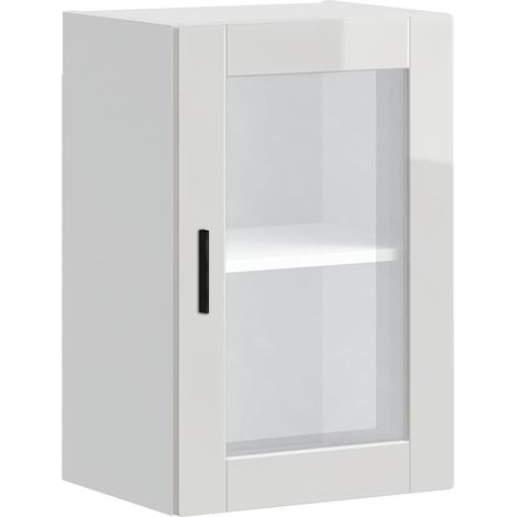 Meuble haut de cuisine - Blanc - Armoire murale cuisine - avec porte en verre - Porto - blanc brillant(1533) (1/5)