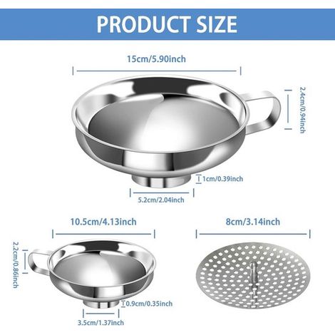 Einmachtrichter aus Edelstahl mit Filter Große Öffnung Küchentrichter mit großer Öffnung Einmachtrichter 3-teiliges Set Geeignet zum Einkochen (1/4)