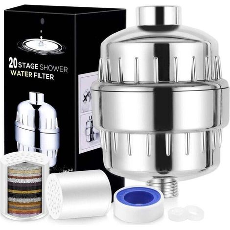 Filtre de douche à 20 étapes, filtre à eau dure, peau et cheveux plus sains, élimine le chlore, les métaux lourds et autres sédiments, adoucisseur d'eau à la vitamine C