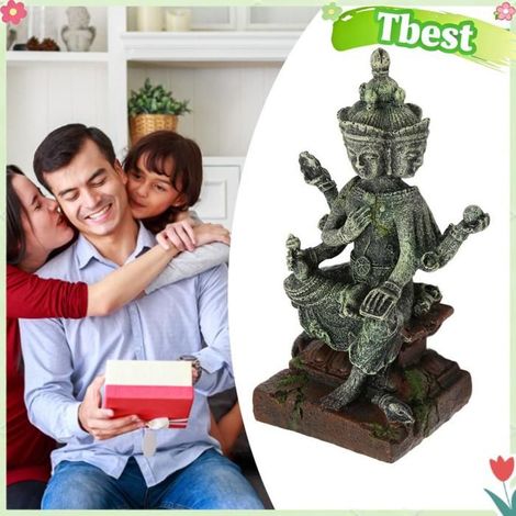 Décoration pour aquarium - TBEST - Statue Bouddha - Résine - Vert - Non toxique (1/5)