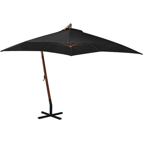 Parasol de jardin suspendu avec mât noir bois de sapin massif (1/5)
