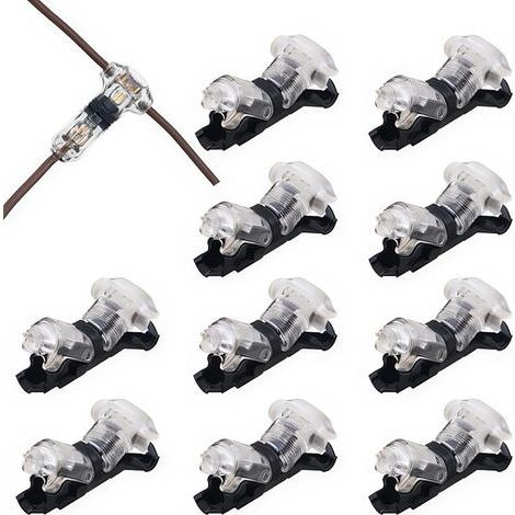 10 pièces Connecteur en T 1 broches pour fil electrique 20/22 AWG Voiture Étanche Connecteur Électrique - sans soudure en fils câble Voiture LED éclairage connecteur etanche Cosses et kits (1/5)