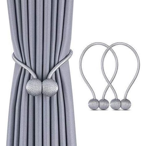 Set mit 2 magnetischen Retro-Gardinenhaltern (Grau), dekorative Gardinenschnallen aus robustem Kunstharz mit starkem und dauerhaftem Magnetismus für Zuhause und Büro - Crezuo