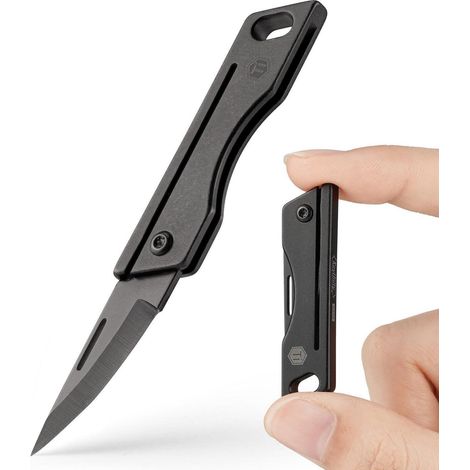 Mini Klappmesser Titan mit Schlüsselloch matt schwarz