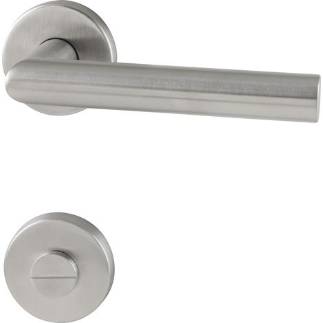 Grundmann Drückergarnitur L-Form, Türgriff + Rosette WC, Edelstahl matt (1/4)