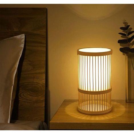 Lampe de bureau style bohème en bambou, lampe de chevet décorative, lampe japonaise ajourée, décoration intérieure pour chambre, salon, table d'appoint ou bureau avec ampoule (1/4)
